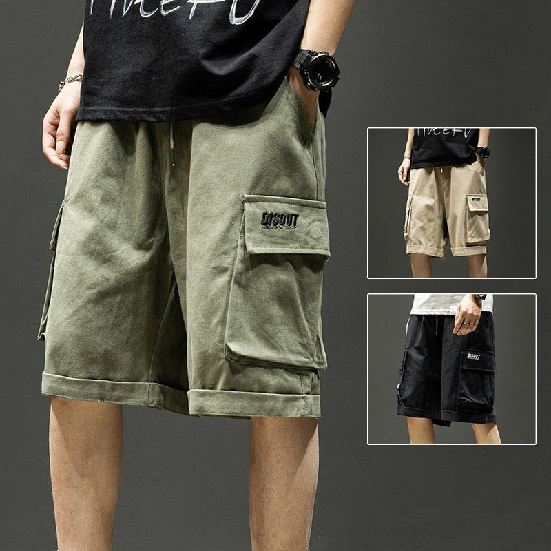 Men's Loose Multi-Pocket Solid Color Cargo Shorts