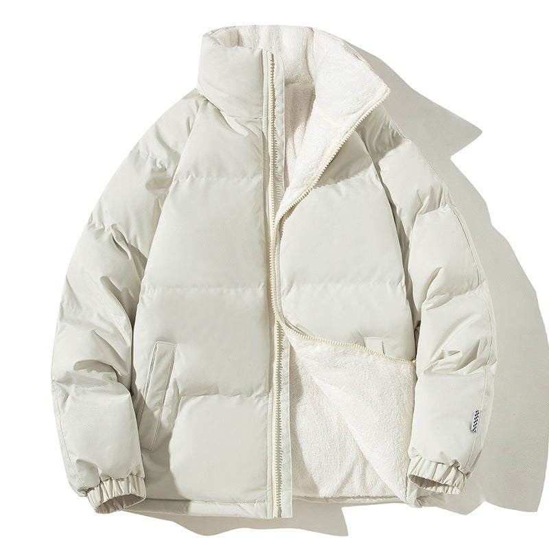 Unisex Plush Fleece Lined Solid Color Pocketed Puffer Bomber Jacket