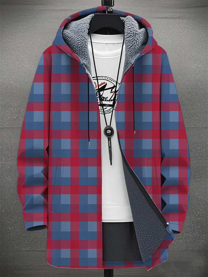 Men's Colorblock/Plaid/Camo/Abstract/Bohemian  Digital Print Velvet 3/4 Length Hip-Hop Hoodie Jacket to 4X Big & Tall