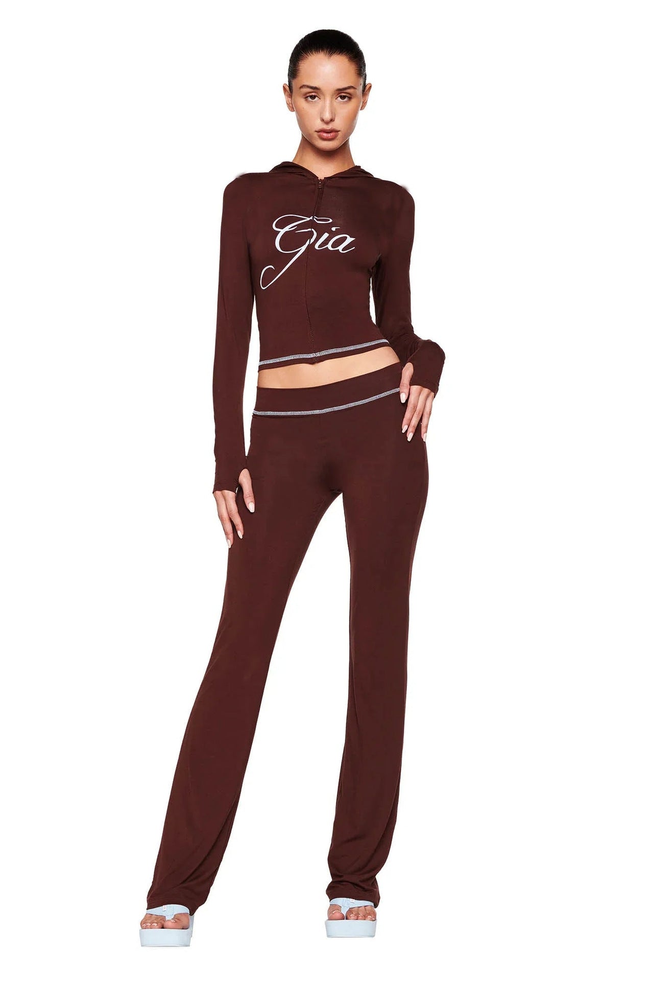 I AM GIA Women's Crop Zipper Hoodie Jacket + Sweatpants Tracksuit