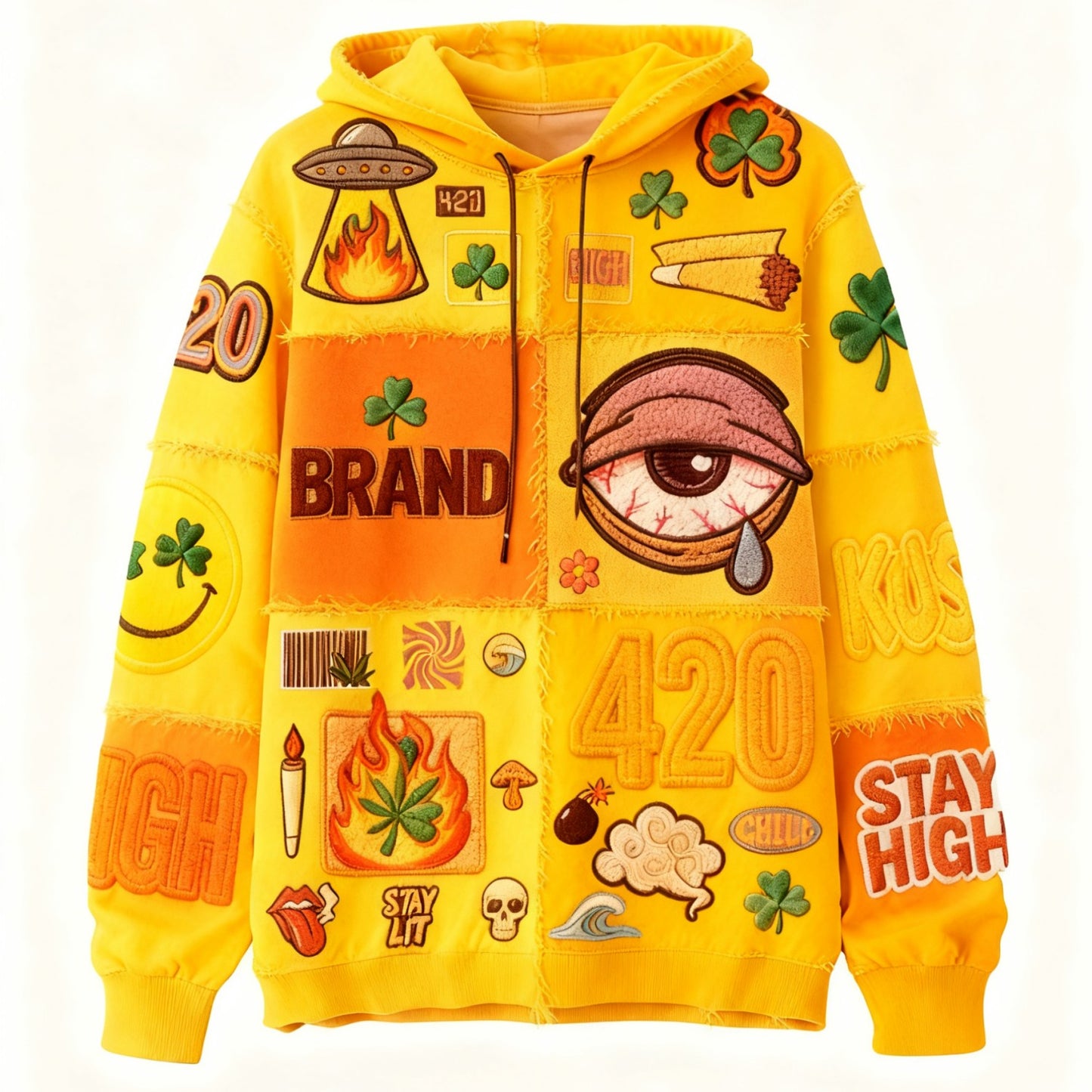 Men's 420 Hip-Hop Clover Evil Eye Graffiti Print Hoodie Sweatshirt to 3X Plus Size