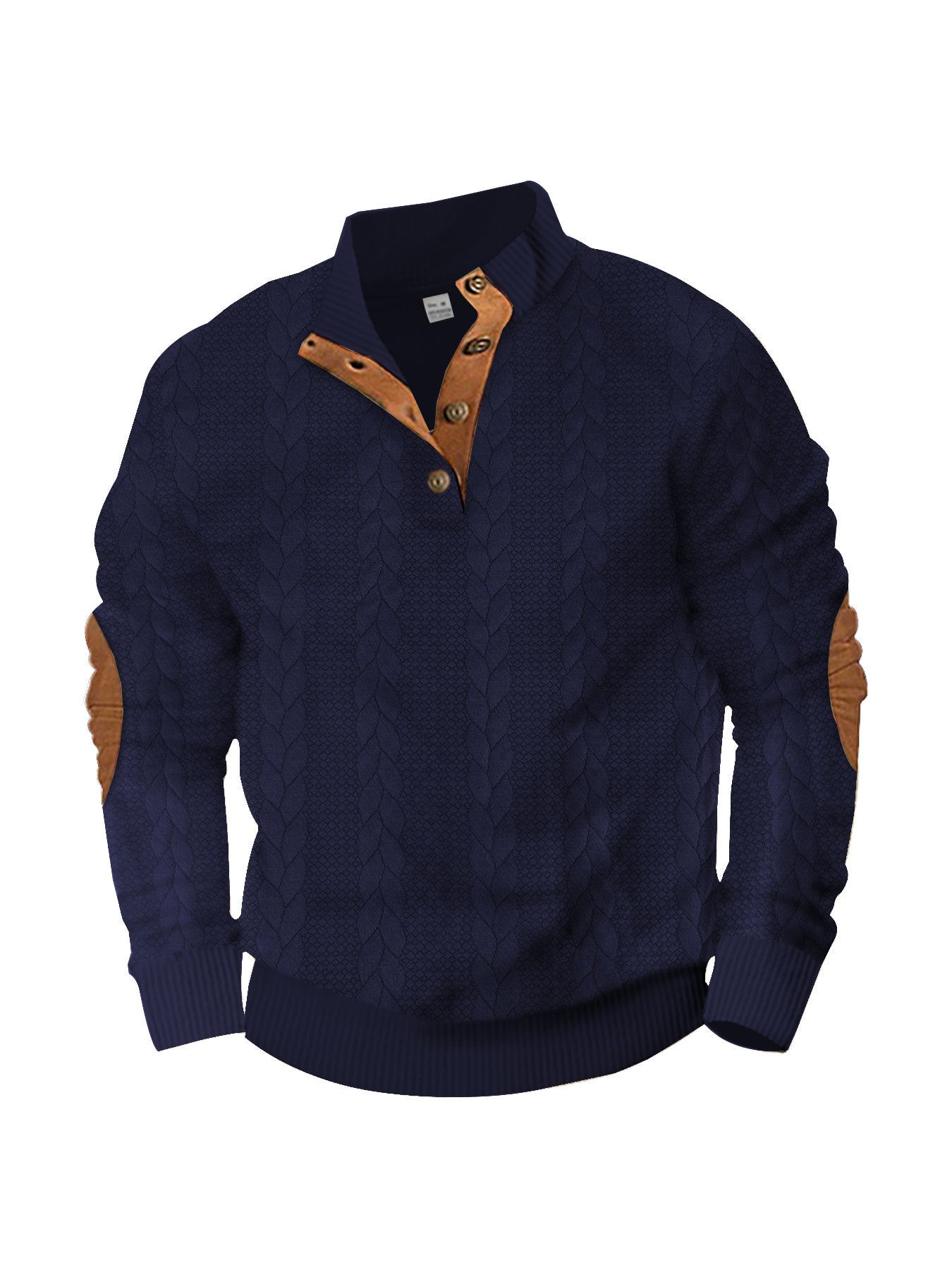 Men's Jacquard Button Design Long Sleeve Embroidered Patch Sweater