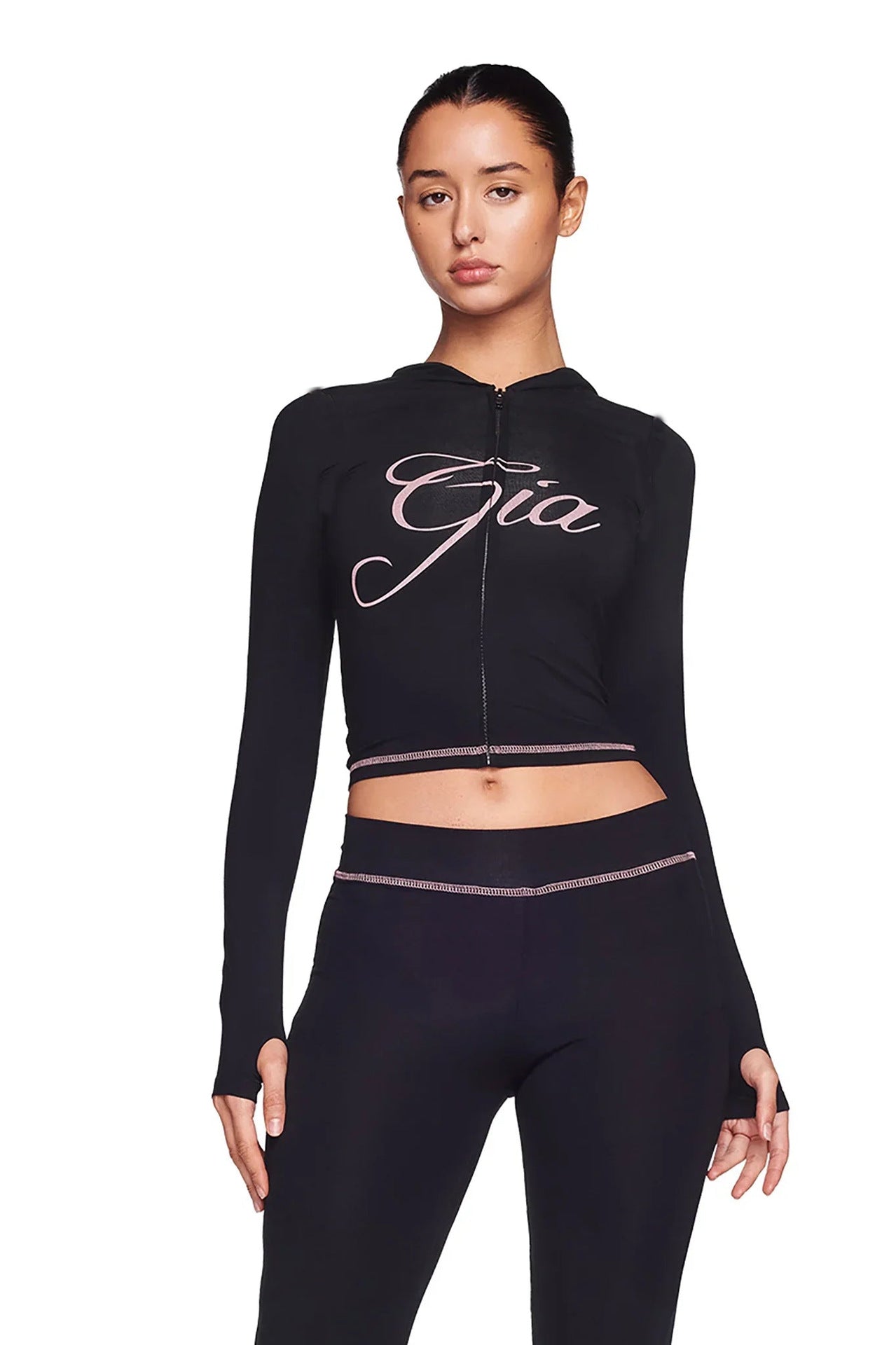 I AM GIA Women's Crop Zipper Hoodie Jacket + Sweatpants Tracksuit