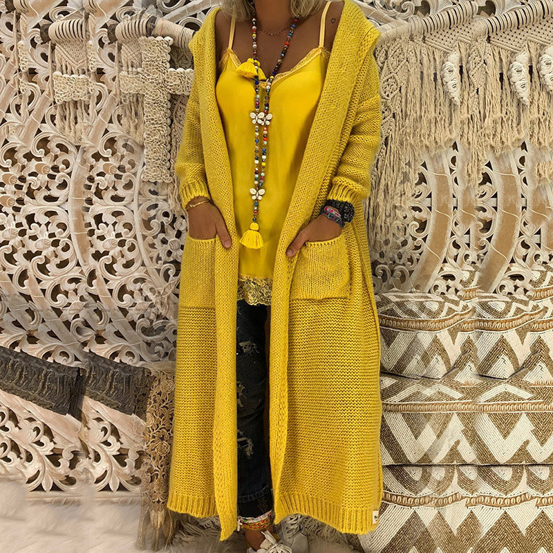 Loose Oversized Knitted Women's Drawstring Hoodie Cardigan Maxi Sweater to 3X Plus Size