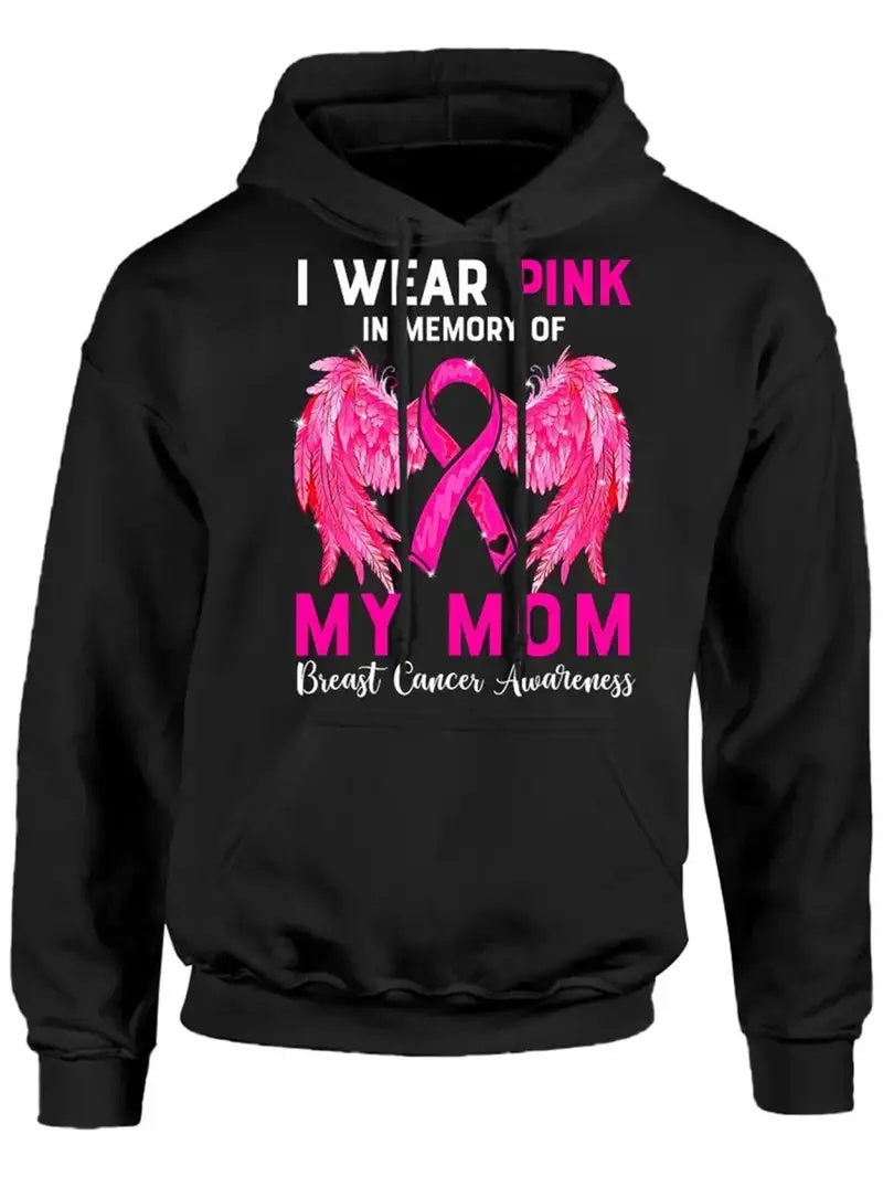 Black/Pink "I Wear Pink In Memory Of My Mom" Women's Breast Cancer Awareness Hoodie Sweatshirt