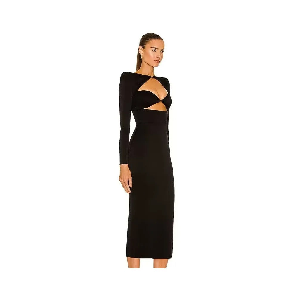 Cut-Out Skinny Long Sleeve Solid Color Formal Maxi Party Dress