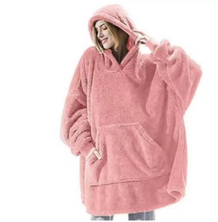 Oversized Unisex Fleece Loose 2-Sided Wearable Hoodie Blanket Sweatshirt w/ Kangaroo Pocket