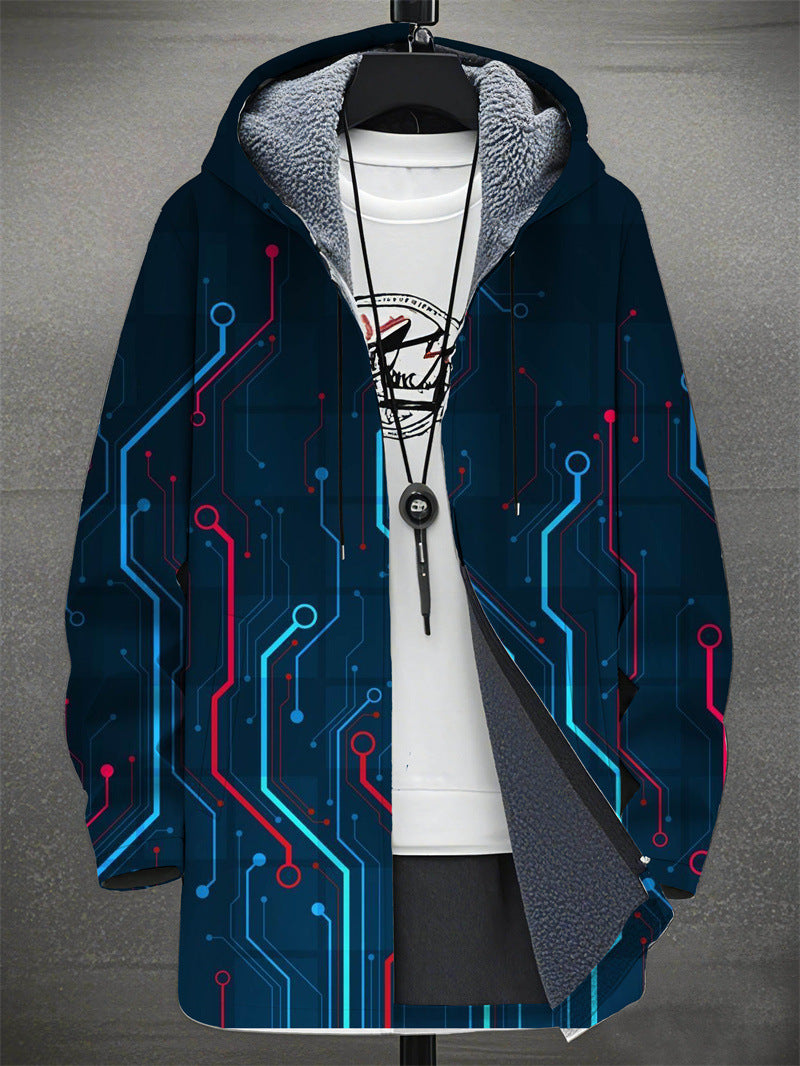 Men's Colorblock/Plaid/Camo/Abstract/Bohemian  Digital Print Velvet 3/4 Length Hip-Hop Hoodie Jacket to 4X Big & Tall