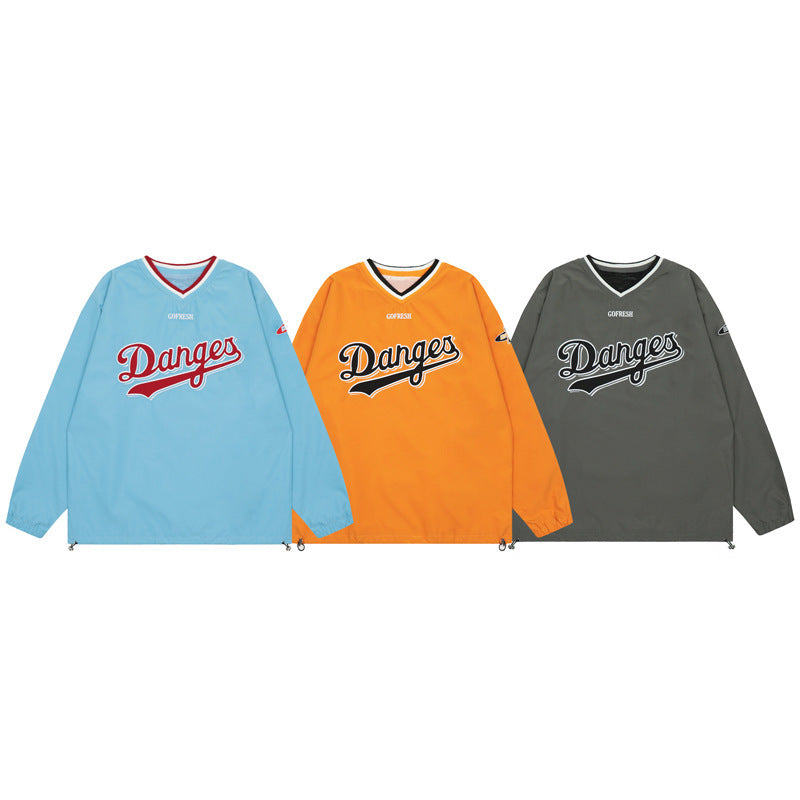 Men's "Danges" V-Neck Sports Pullover Embroidered Hip-Hop Hockey Sweatshirt