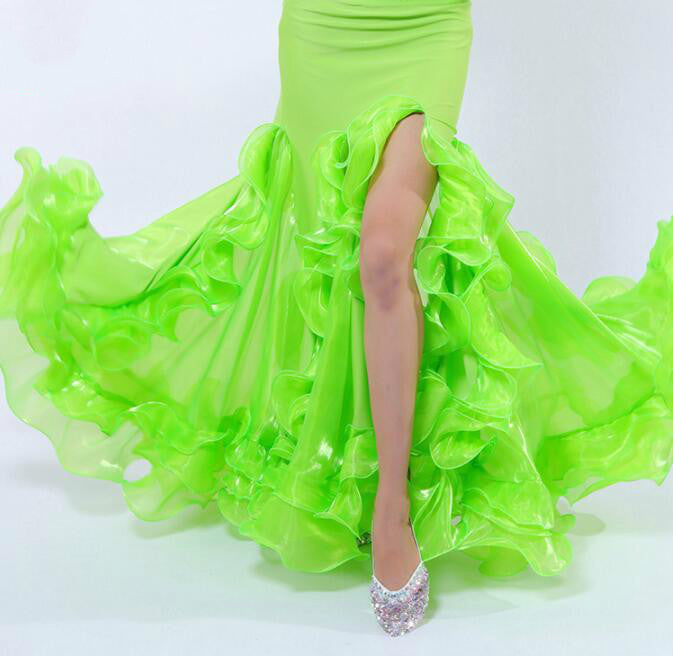 Ruffled Floral Solid Color High Slit Floor Length Formal Dancer Maxi Skirt