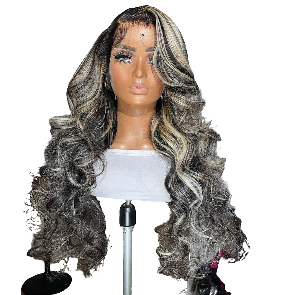 Highlight Grey/Black Body Wave 13x4 Lacefront/13x4x1 Lace Part Colored Human Hair Wigs