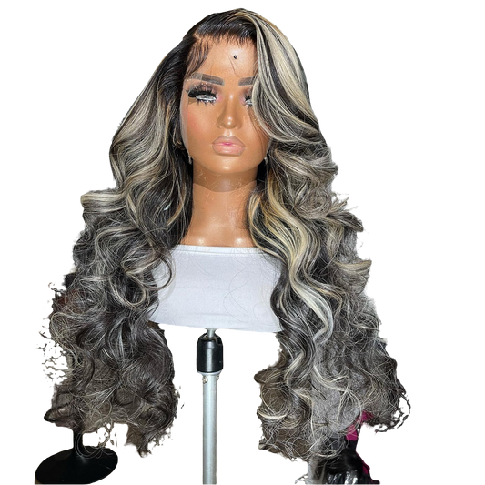 Highlight Grey/Black Body Wave 13x4 Lacefront/13x4x1 Lace Part Colored Human Hair Wigs