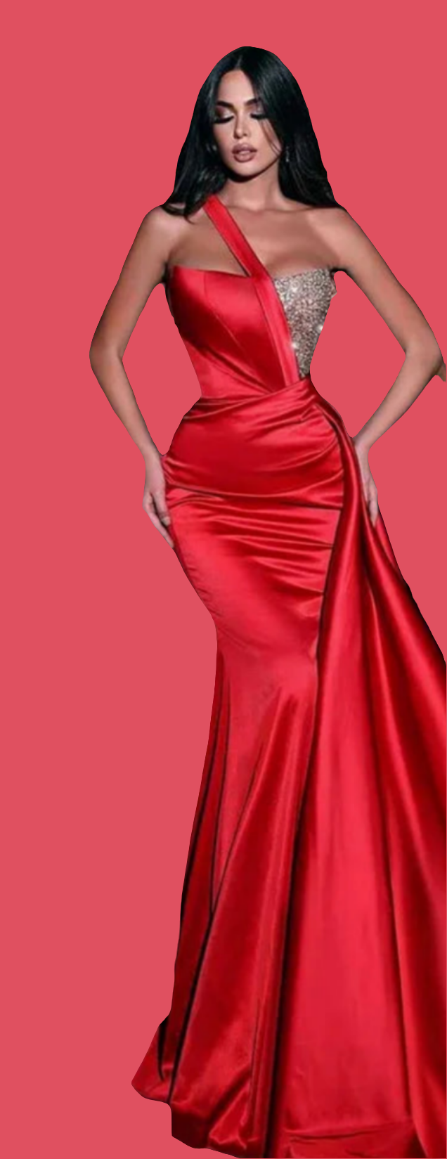 Sequin Asymmetrical One Shoulder Glitter Trumpet Mermaid High Slit Floor-Length Prom Party Formal Dress