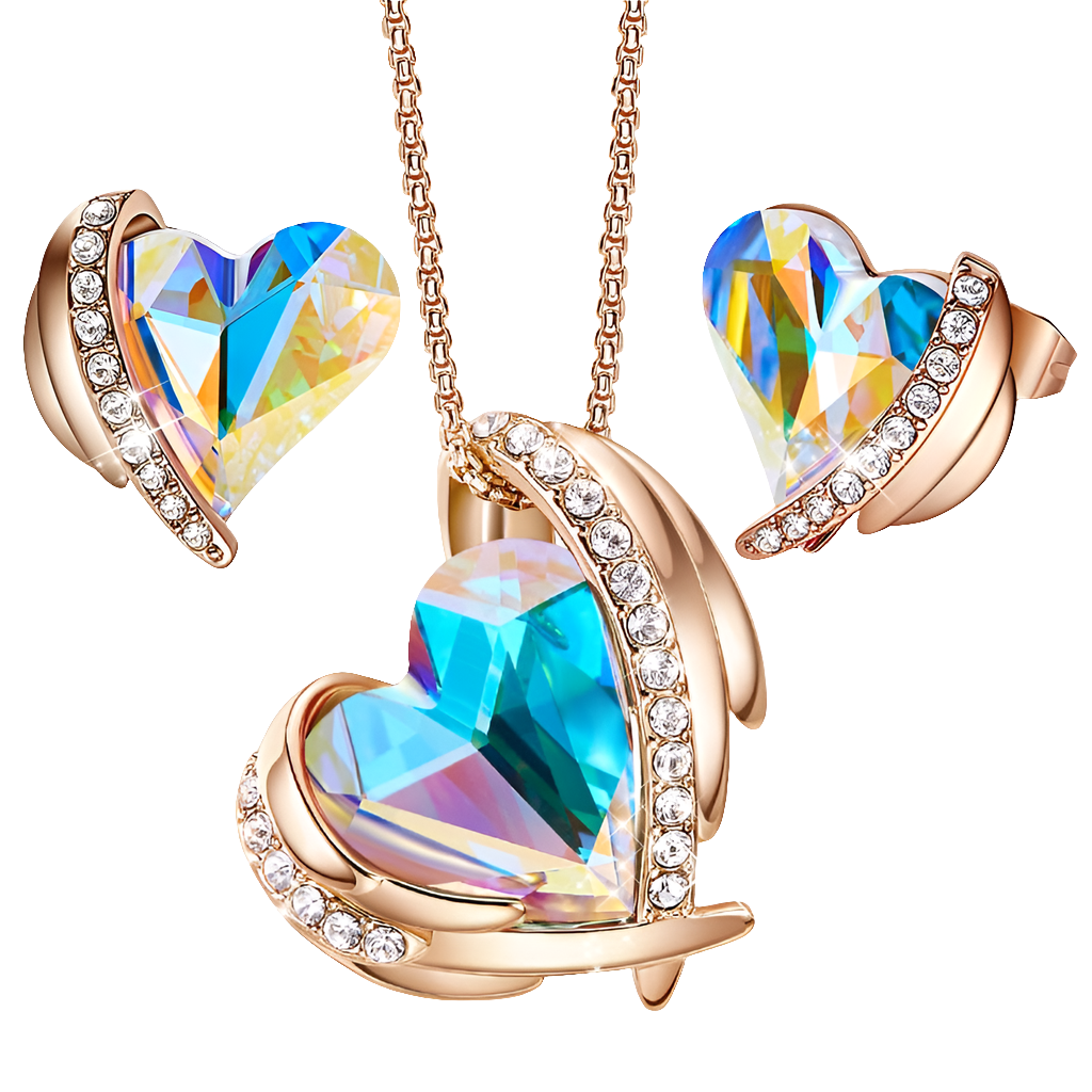 Embellished Crystal Heart Necklaces & Earrings Gift Sets