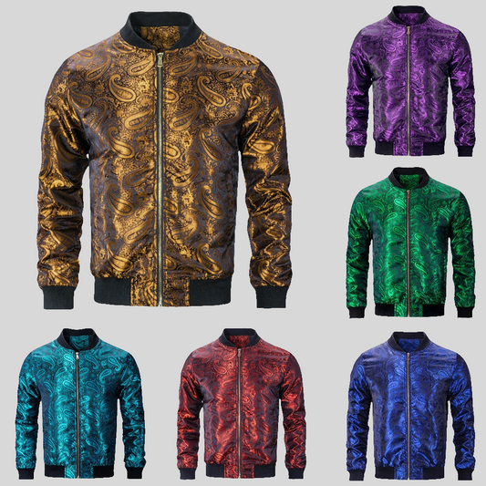 Men's Jacquard Paisley Lightweight Streetwear Zipper Bomber Jacket