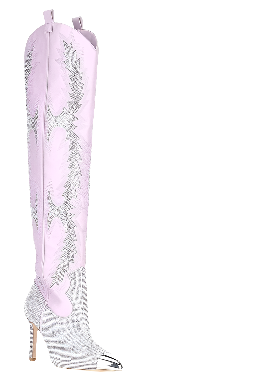 Western Embroidered Rhinestone Embellished Over-the-Knee Pointed Toe Thigh High Boots