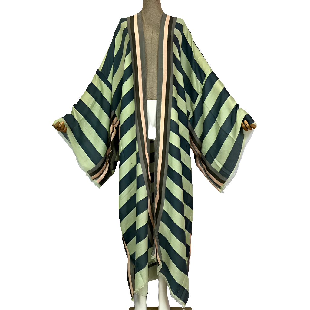 African Striped Bohemian Beach Kafta Maxi Cardigan Dress