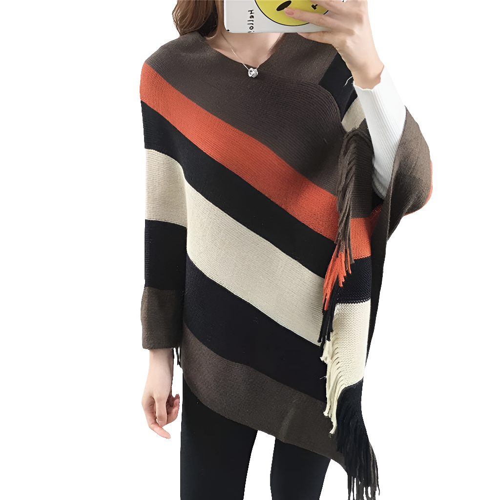 Striped Plaid Blanket Knit Wrap Cashmere Poncho Shawl