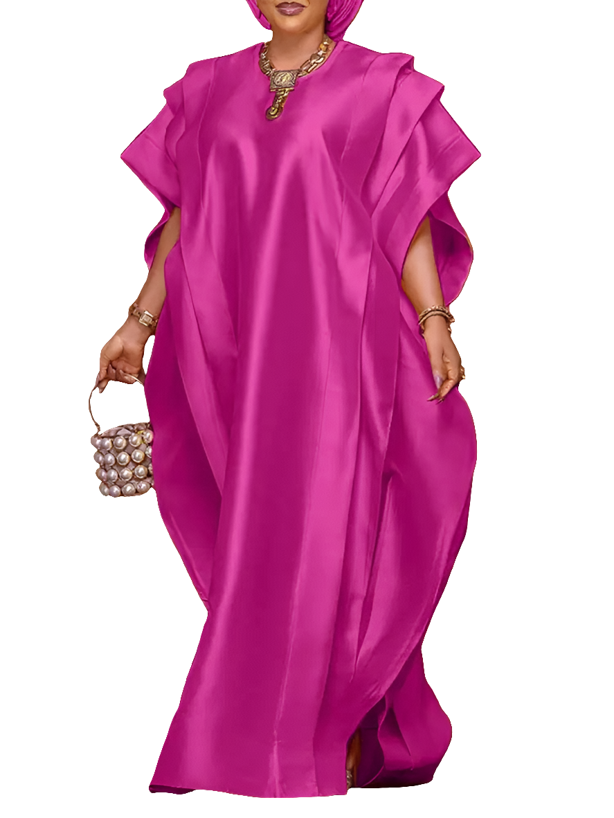 Satin Ruffled Butterfly Sleeve Solid Color Oversized Plus Size Formal Dress to 5X