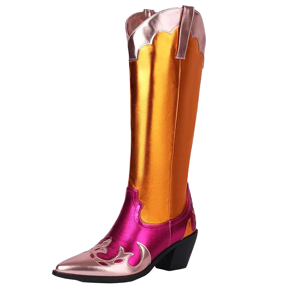 Rainbow Metallic Colorblock Women's Knee-High Western Cowgirl Boots