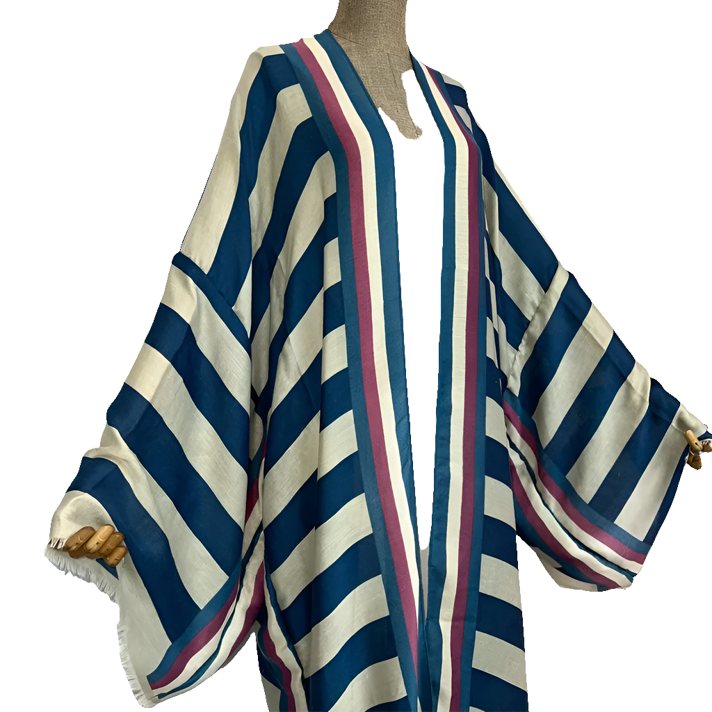 African Striped Bohemian Beach Kafta Maxi Cardigan Dress