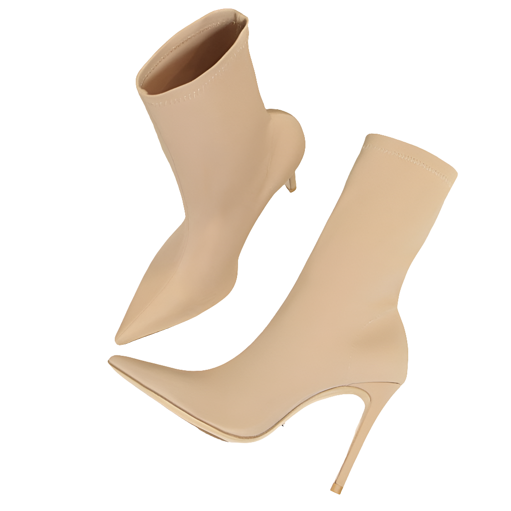 Stretch Fabric Pointed Toe Stiletto Ankle Boots