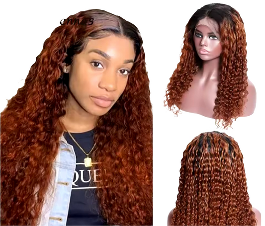 Ombre Curly Brazilian Remy Lacefront 100% Human Hair 1B33 Color 13x4 Lace Frontal Pre-Plucked Wig