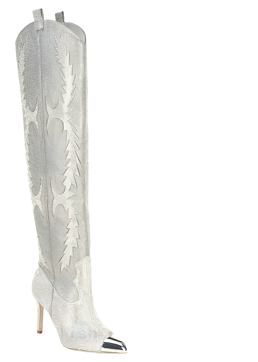 Western Embroidered Rhinestone Embellished Over-the-Knee Pointed Toe Thigh High Boots