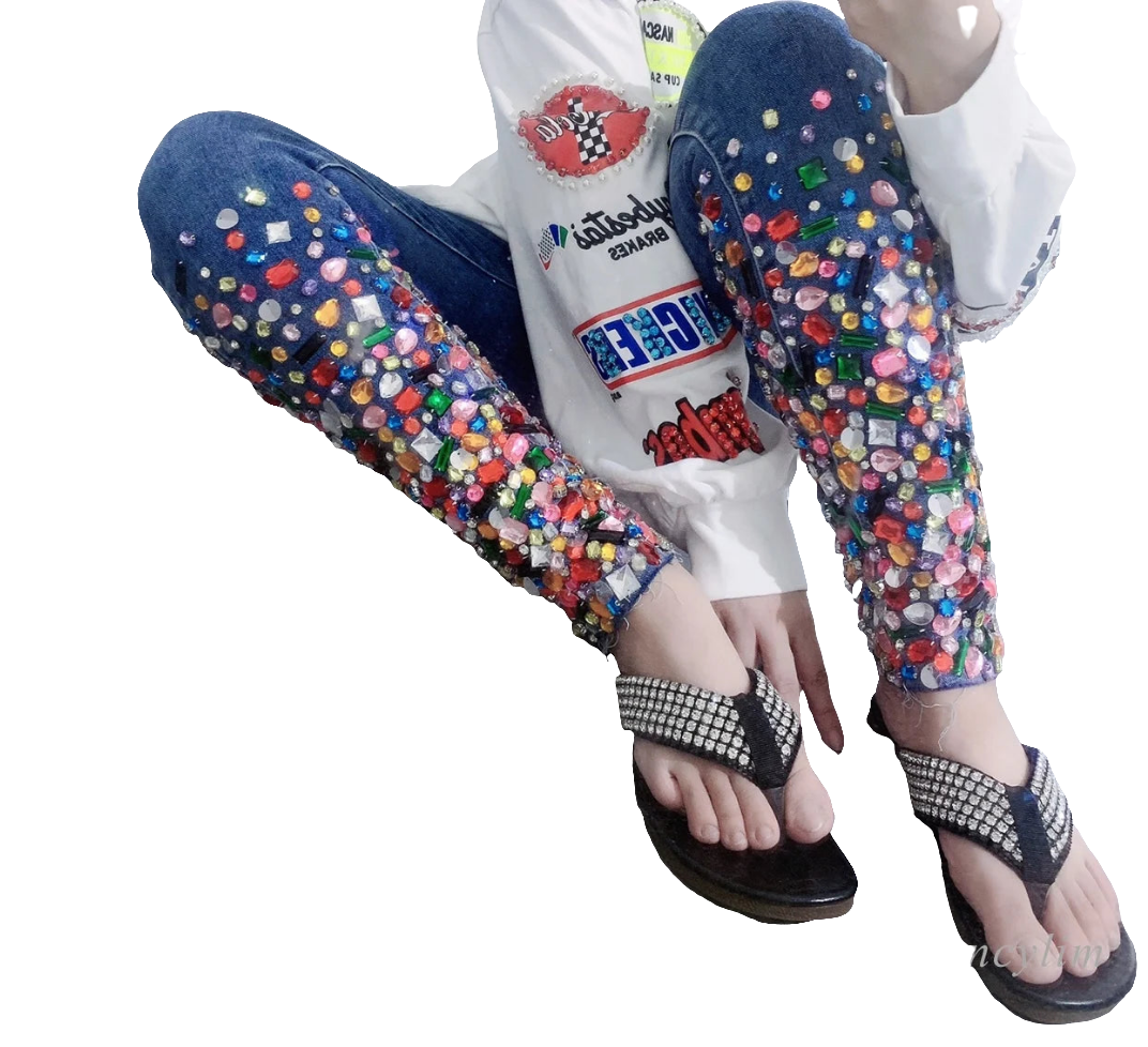 Diamond Rhinestone Gem Embellished Design Women's Denim Skinny Jeans