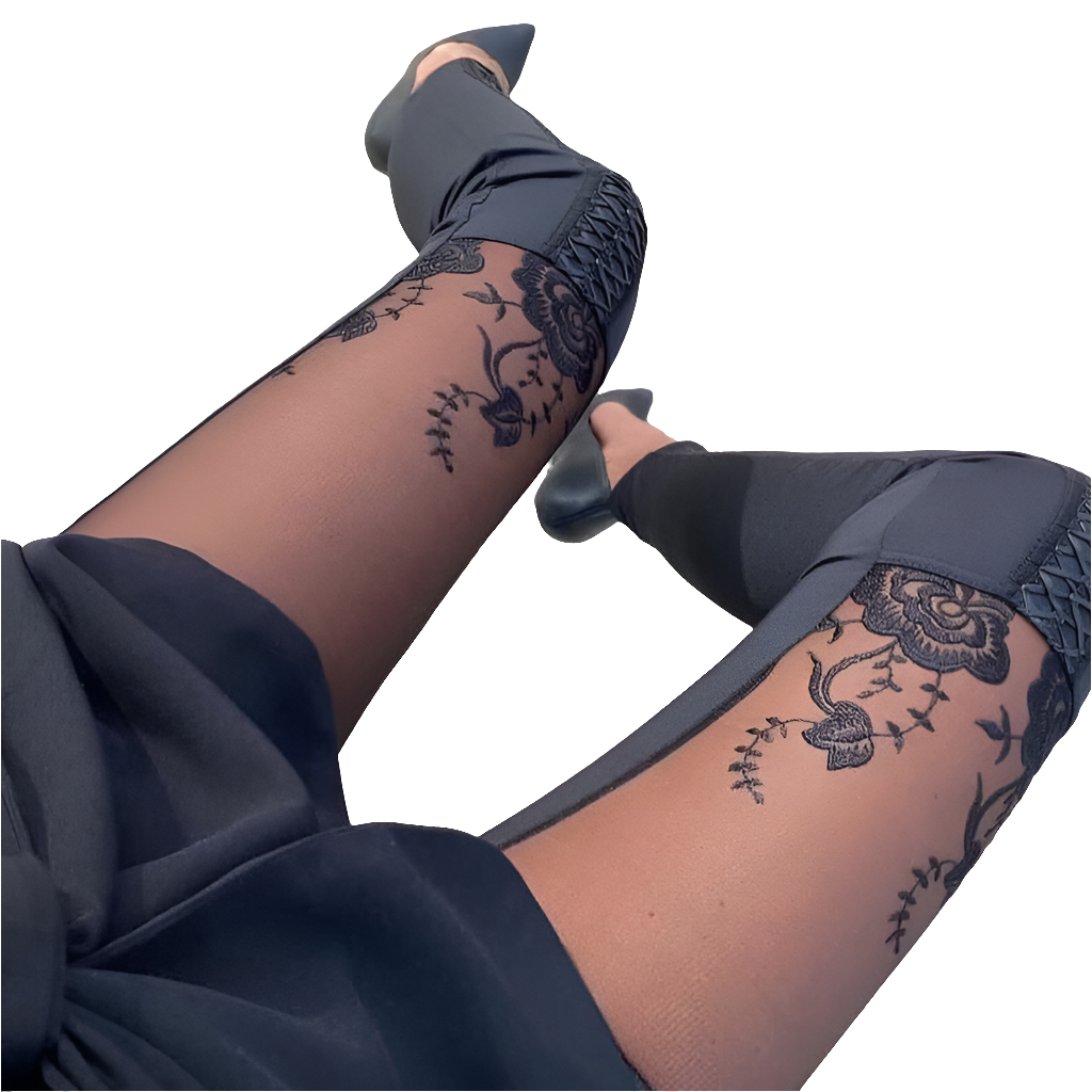 Sheer Black Mesh Lace Embroidered Patchwork Skinny Women's Pencil Pants