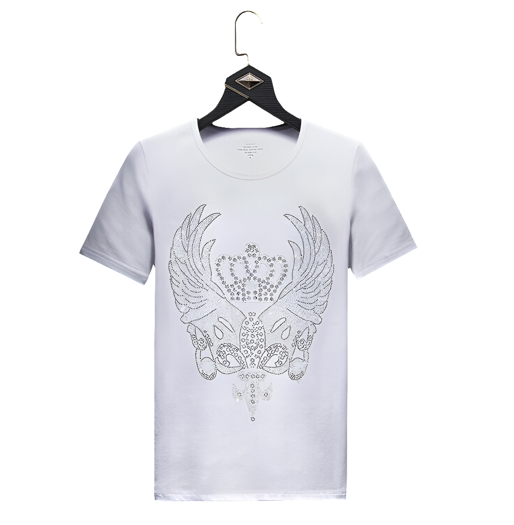 Men's Rhinestone Angel Wing/Crown Print Short Sleeve T-Shirt