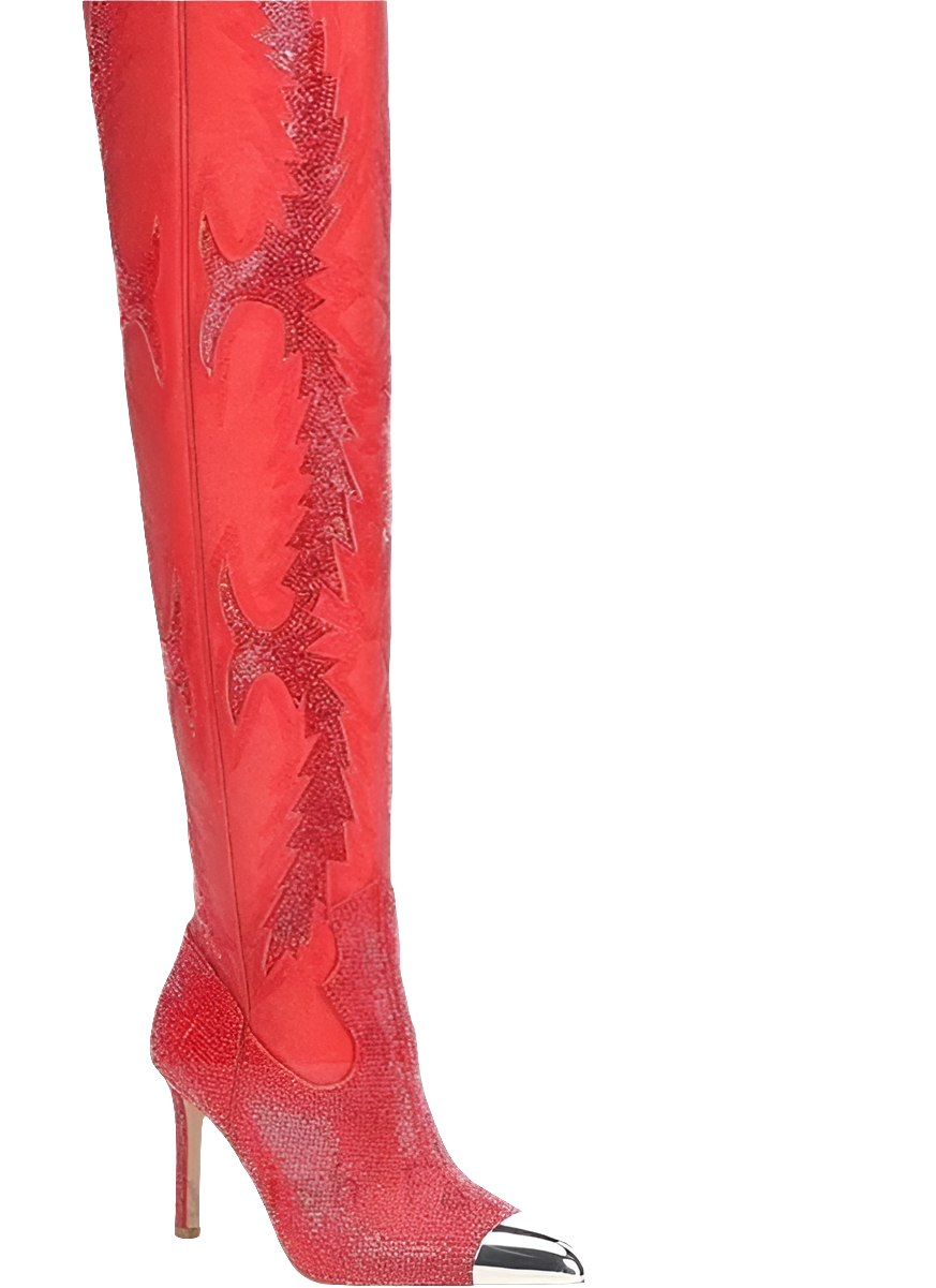 Western Embroidered Rhinestone Embellished Over-the-Knee Pointed Toe Thigh High Boots