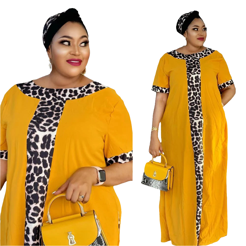 African Oversized Colorblock Leopard Short Sleeve Maxi Dress