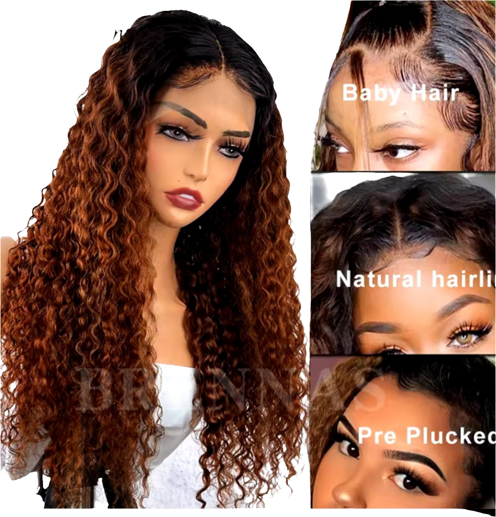 Ombre Curly Brazilian Remy Lacefront 100% Human Hair 1B33 Color 13x4 Lace Frontal Pre-Plucked Wig