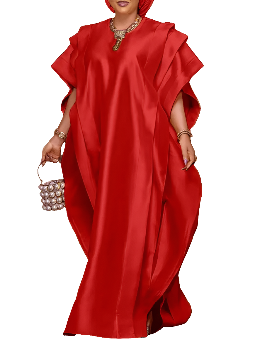 Satin Ruffled Butterfly Sleeve Solid Color Oversized Plus Size Formal Dress to 5X