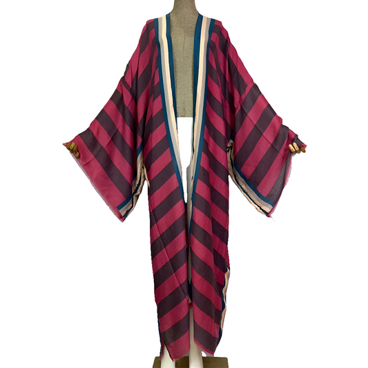 African Striped Bohemian Beach Kafta Maxi Cardigan Dress