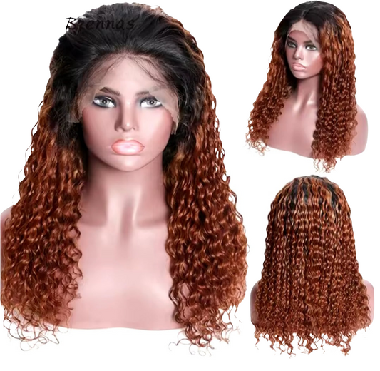 Ombre Curly Brazilian Remy Lacefront 100% Human Hair 1B33 Color 13x4 Lace Frontal Pre-Plucked Wig