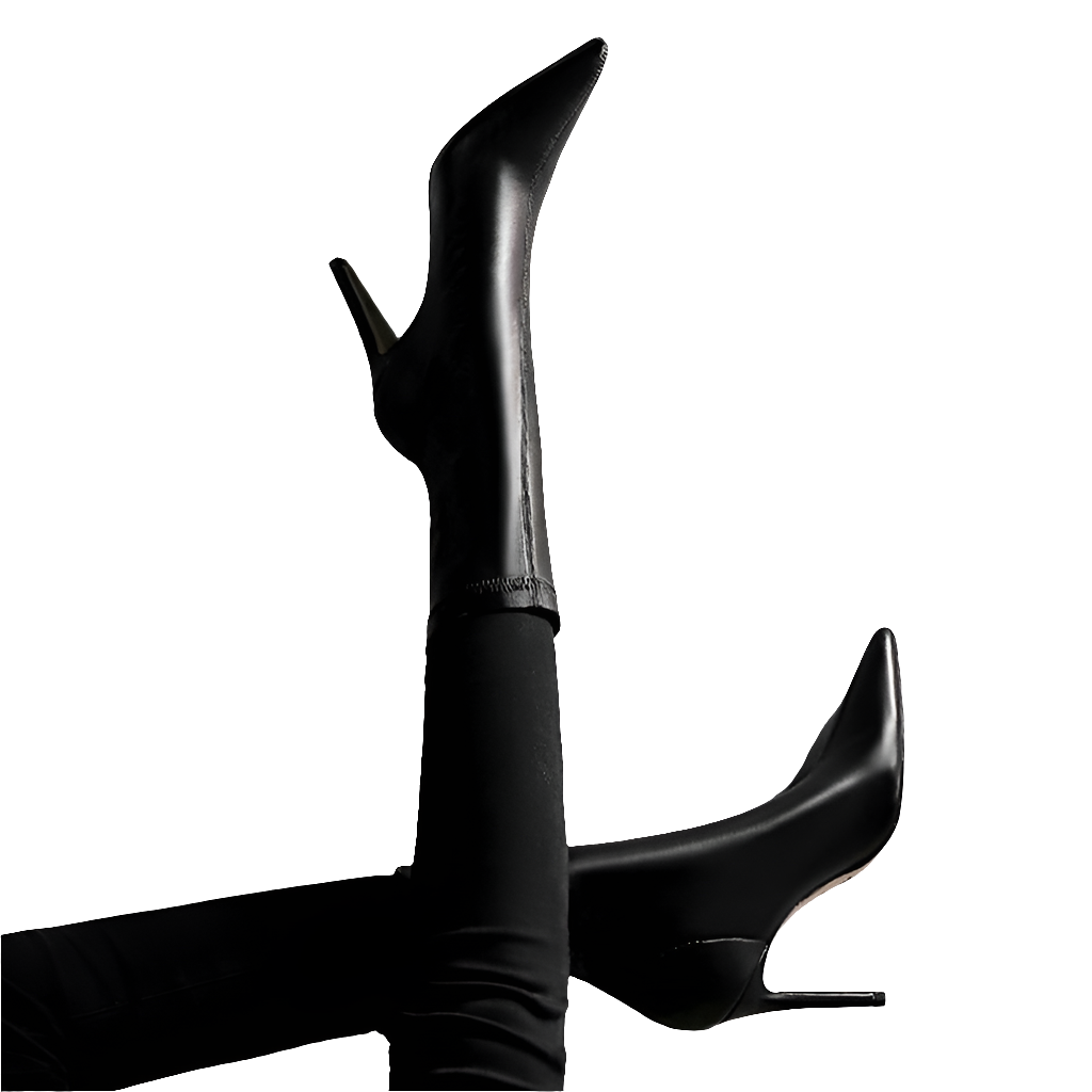 Soft PU Leather Pointed Toe Slip-On Thin Stiletto Heel Ankle Boots