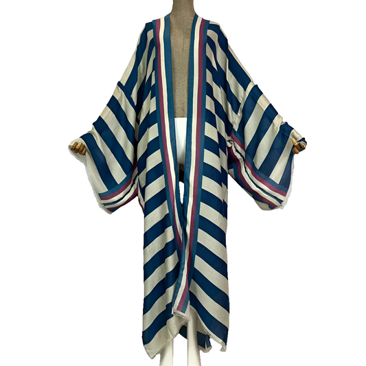 African Striped Bohemian Beach Kafta Maxi Cardigan Dress