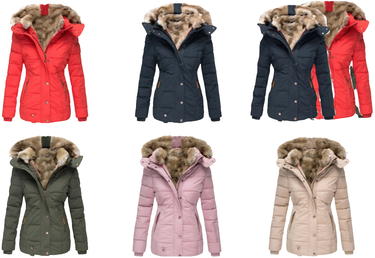 Wool Collar Women's Zipper Long Sleeve Skinny Fit Cotton Zipper Hooded Jacket