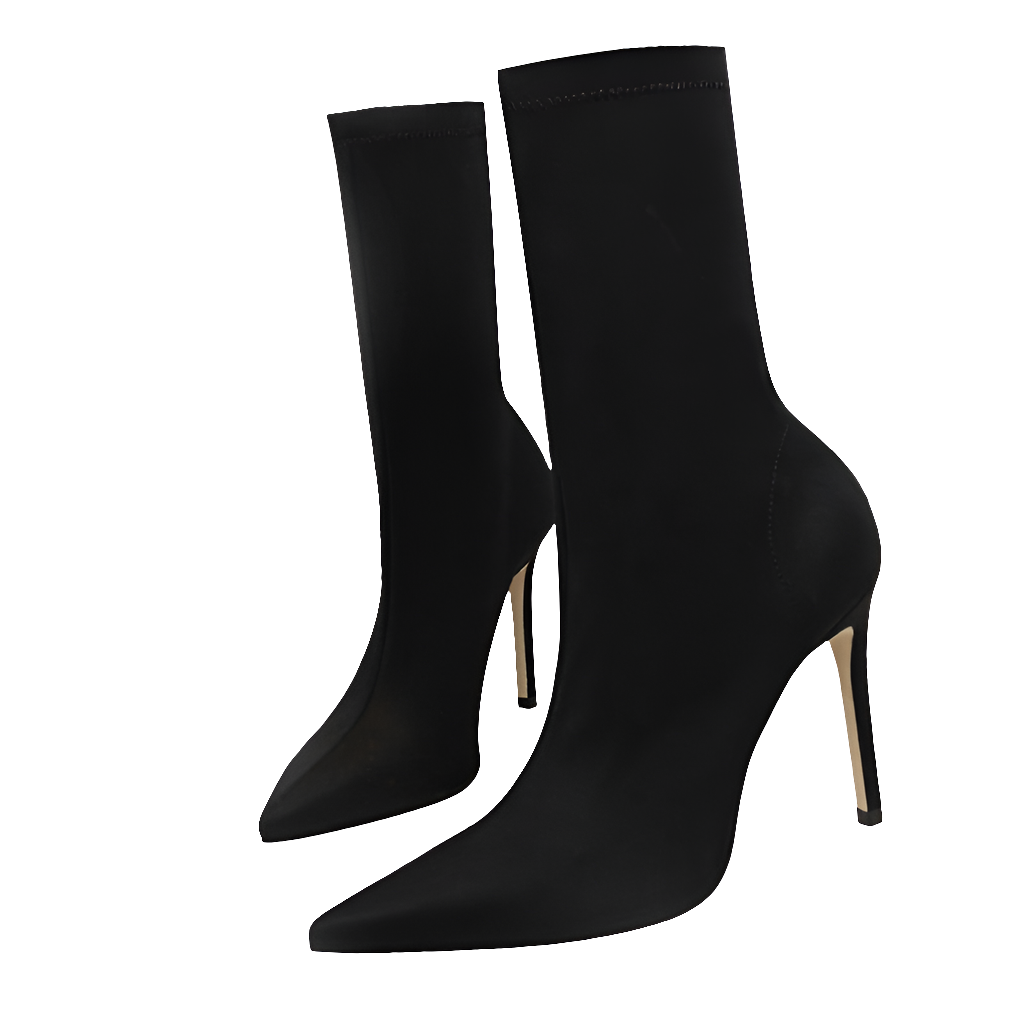 Stretch Fabric Pointed Toe Stiletto Ankle Boots