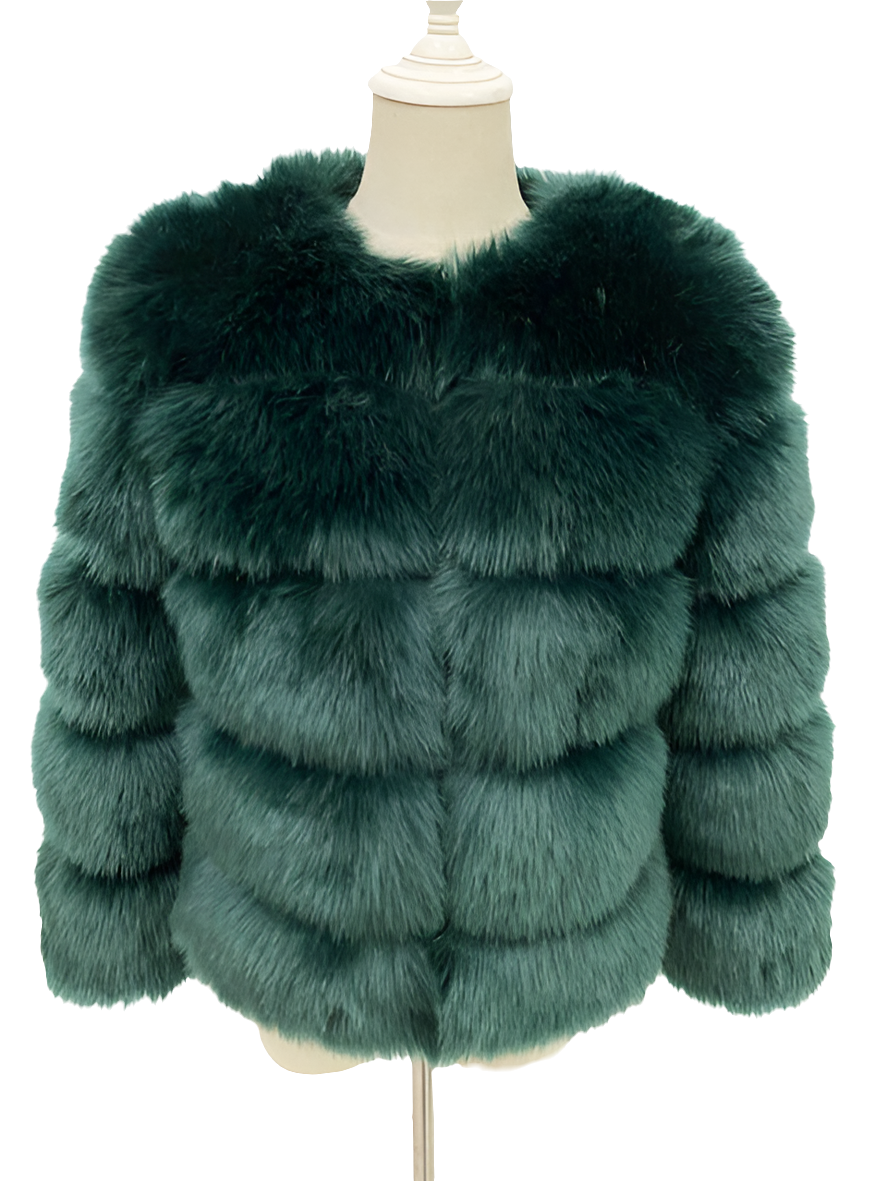 Vintage Solid Faux Mink Fur Ribbed O-Neck Patchwork Women's Jacket to 3X Plus Size