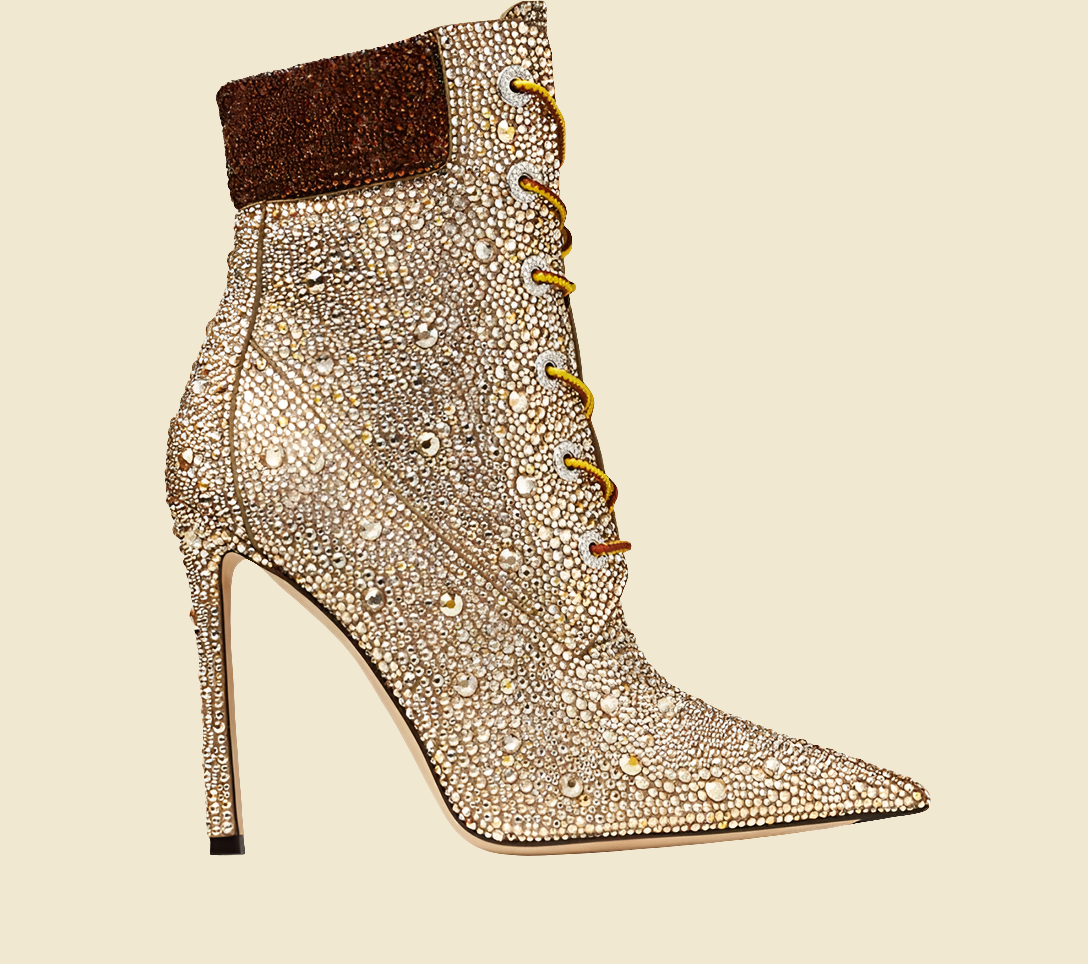 Sparkling Crystal Rhinestone Embellished Pointed Toe Stiletto Heel Lace-Up Women's Ankle Boots