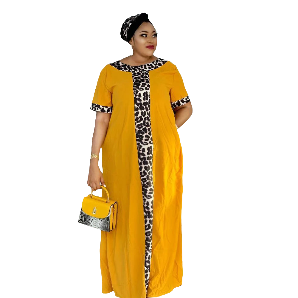 African Oversized Colorblock Leopard Short Sleeve Maxi Dress