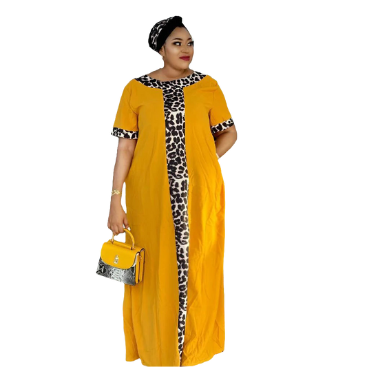 African Oversized Colorblock Leopard Short Sleeve Maxi Dress