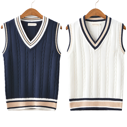 Men's Velvet V-Neck Striped Prep Sweater Vest