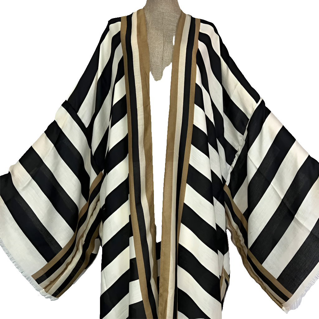 African Striped Bohemian Beach Kafta Maxi Cardigan Dress