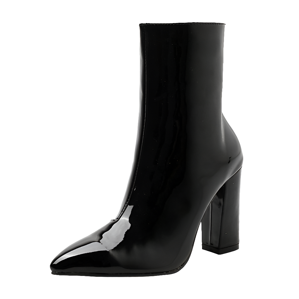 Metallic Patent Leather Women's Pointed Toe Square Heel Ankle Boots