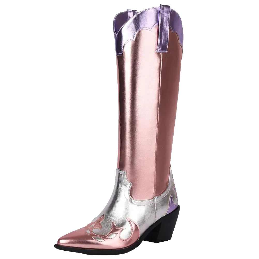 Rainbow Metallic Colorblock Women's Knee-High Western Cowgirl Boots