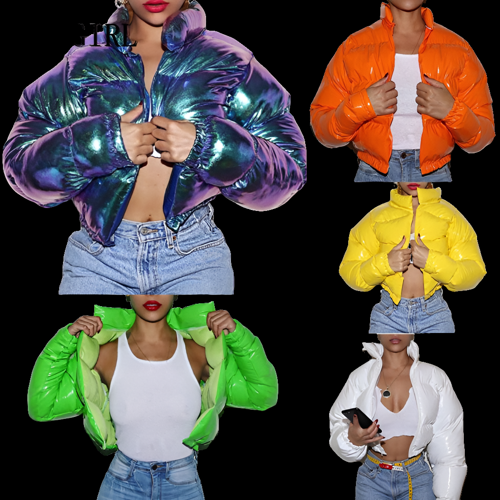 Neon Candy Color Cropped Puffer Women's Parka Bubble Jacket